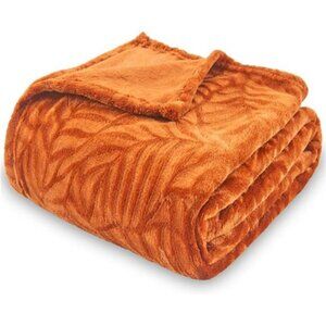 NEW Soft Flannel Fleece Fall Throw Blanket - 50x60 In, Cozy Orange Leaves Design